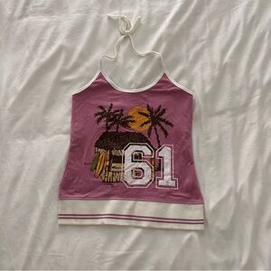 Fossil Pink Tropical Graphic Tank Top Size S
